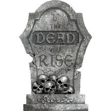 Spook Party Guests With The Dead Will Rise Tombstone This Creepy Halloween Decoration Feat Halloween Tombstones Tombstone Designs Creepy Halloween Decorations