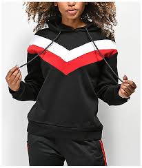 Black And White Striped Hoodie Women S Trillium Black Red White Colorblock Hoodie Zumiez Black Clothes Women Red And White Outfits White Hoodie