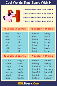 6 letter word list ; Awesome Cool Words That Start With H English As A Second Language