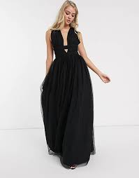 Livraison rapide et économies garanties ! Asos Design Robe Longue En Tulle Style Grecque Effet Etage A Decollete Plongeant Noir Asos