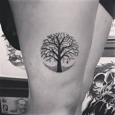 Circular Black Tree Tattoo On The Right Thigh Tree Thigh Tattoo Tree Tattoo Tree Of Life Tattoo