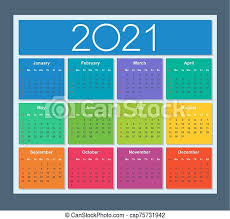 Avec canva, c'est facile et rapide ! Sunday Annee Calendrier 2021 Colore Debuts Semaine Sunday Vecteur Annee Calendrier 2021 Colore Debuts Isole Canstock