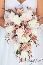 Rose Gold Wedding Flowers Dusty Rose Blush Pink Roses Cascading Tear Drop Rose Gold Wedding Flowers Gold Wedding Flowers Fall Wedding Bouquets