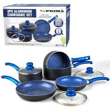 8pc Cookware Non Stick Kitchen Pan Set Blue Saucepan Frying Pan Pot Induction Blue Saucepans Kitchen Pans Pan Set