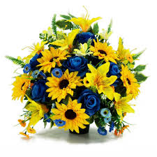 Check spelling or type a new query. Lucas Yellow Sunflower Blue Rose Artificial Flower Graveside Cemetery Memorial Arrangement On Onbuy