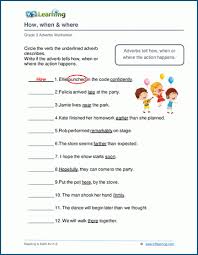 adverb worksheets on how when and where k5 learning