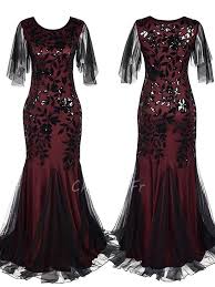 Robe de soirée années 20. Robe De Soiree Femme Annee 20 Noire Robe Ceremonie Vintage Manche Papillon Col Rond