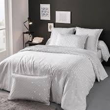 140 x 190 cm composition : Drap Housse Imprime 140x190 Cm Satin De Coton Facette Gris Linnea Linge De Maison Et