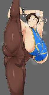 1girls big breasts cham22 chun-li hanging breasts leg up solo street  fighter sweat tagme thick thighs vertical splits 