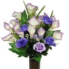 Find great deals on ebay for artificial flowers grave. Purple Rose And Calla Lily Mix Artificial Bouquet Featuring The Stayinthevase Designc Flower H Cemetery Flowers Memorial Flowers Artificial Flower Arrangements