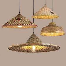 Bamboo Wicker Rattan Hat Pendant Light By Artisan Living In 2021 Bamboo Pendant Light Pendant Light Fixtures Bamboo Lamp