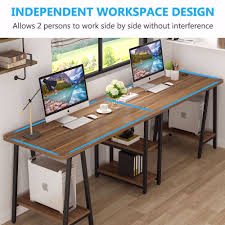 94 5 Inches Computer Desk Extra Long Two Person Desk With Storage Shelf 189 98 In 2020 Home Office Setup Home Office Design Desk In Living Room