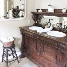 25 Unique Bathroom Vanities Made From Furniture Buffet With Mirror Farmhouse Life On K In 2020 Unique Bathroom Vanity Shabby Chic Bathroom Vanity Unique Bathroom
