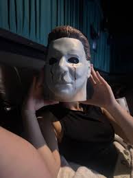 Movie date with mini-me and her Michael Meyers Popcorn Head! Natalia Rivera