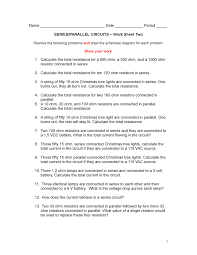 Determine the equivalent (total) resistance for each of the following. Series Parallel Circuits Worksheet 02 Studocu