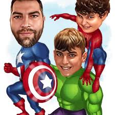 Custom Dad and Two Son Superhero Cartoon Portrait, Superhero Portrait, Gift  for Dad, Superhero Caricature, Super Dad, Superhero Kids Cartoon
