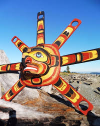 Northwest Coast First Nations Native Wood Art Carving 5 Ft Sun Mask Signed Wow Art Carved Pacific Northwest Art Eagle Wall Art