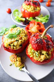 Mix the sweetcorn, green pepper, spring onion and feta cheese together in a bowl. Couscous Stuffed Peppers A Veg Taste From A To Z