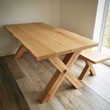 Cross Leg Solid Oak Dining Table Handmade In The Uk Solid Oak Dining Table Oak Dining Table Dining Table With Bench