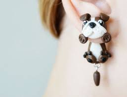 Dog Earrings Brown English Bulldog Earrings Animal Ear Jackets Stud Earring Puppy Clinging Earring Double Side Polymer Clay Earrings Clay Earrings Dog Earrings