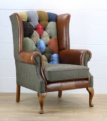 Harris Tweed Patchwork Chair C001ym Medium Brown Leather Red Blue Justinadesign Leather Furniture Decor Patchwork Chair Leather Furniture