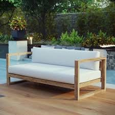 Teak Wood Outdoor Patio Furniture Cushioned Lounge Sofa In Natural White 889654102519 Ebay In 2020 Teak Patio Furniture Backyard Furniture Small Patio Furniture