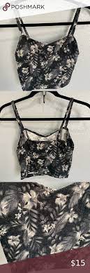Hollister Grey Hibiscus Flower Print Halter Top Halter Top Hollister Tops