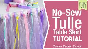 No Sew Tulle Table Skirt Tutorial W Ribbons Easy Press Print Party Tulle Table Skirt Wedding Table Decorations Purple Tulle Table