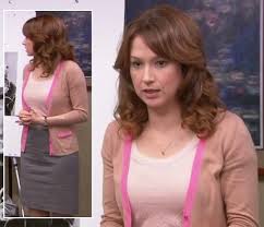 Ellie kemper doesn't know how to hold dogs. Ellie Kemper As Erin From The Office The Office Erin Beige Cardigan Pocket Cardigan
