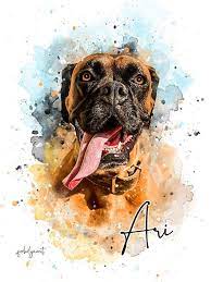 Free shipping | best price Pet Portrait Custom Dog Portrait Dog Painting Watercolor Pet Portrait Boxer Dog Art Watercolour Boxer Dogs Art Watercolor Pet Portraits Dog Portraits
