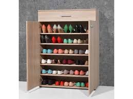 Meuble à chaussures en pin massif verni, équipé de 2 tiroirs et 2 abattants. Armoire Meuble A Chaussures Chene Sonoma Avec 2 Portes Et 1 Tiroir L 89 X H 120 X P 37 Cm Pegane Vente De Meuble A Chaussures Conforama