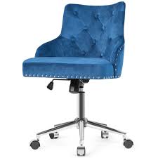Gymax Blue Velvet Office Chair Tufted Upholstered Swivel Computer Desk Chair Nailed Trim Walmart Com Computer Desk Chair Velvet Office Chair Chair