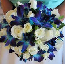 Blue Dendrobium Orchids White Roses And White Spray Roses Prom Flowers Bouquet Orchid Bridal Bouquets White Spray Roses
