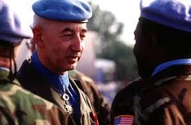 Presenting United Nation (UN) Medals and commending recipients for their  efforts is Lieutenant-General Bertrand Guillaume de Lapresle, Force  Commander, UN Medals Parade, Camp Pleso