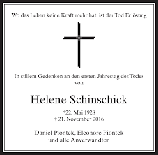 Traueranzeigen von Helene Schinschick