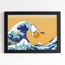 Gudetama S Great Wave Art Print The Great Wave Off Kanagawa Funny Art Print Hokusai Art Japanese Wall Decor Cartoon Art Print Lazy Egg Funny Art Prints Wave Art Cartoon Art