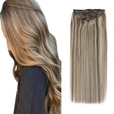 Amazon Com Sunny Clip In Hair Extensions Light Brown 20 Inch Hair Extensions Clip In Human Hair Light Brown Mixed Blonde Highlights Clip In Hair Extensions Double Weft 7pcs 120g Beauty