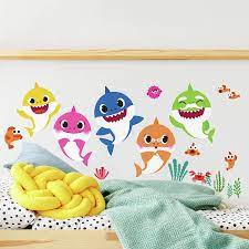 Amazon Com Roommates Rmk4303scs Baby Shark Peel And Stick Wall Decals Small Blue Pink Yellow Home Improvement
