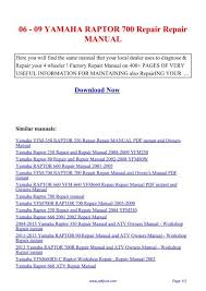 I just keep getting loged out and asked to get a pro membership. 06 09 Yamaha Raptor 700 Repair Repair Manual