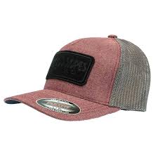 Hooey harlingen cap has a white front with gray hooey hands up logo in raised embroidery, outlined in blue. Cactus Ropes 5 Panel Trucker Maroon Front With Grey Back By Hooey