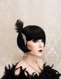 black ostrich great gatsby hair piece 1920s roaring flapper etsy art deco headpiece headband long curly hairstyles layers