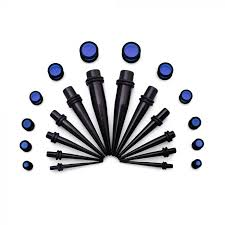 Ear Stretching Kit 8g 00g Black Acrylic Tapers And Blue Plugs 24 Pieces
