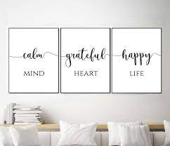 This free printable bedroom wall decor combines love, cuteness, and humor. Happy Mind Print Inspirational Quotes Wall Art Set 3 Etsy Inspirational Quotes Wall Art Master Bedroom Wall Art Wall Quotes Bedroom