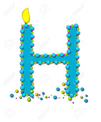 Add your child's name on a happy birthday banner, make an easter banner, new year banner, christmas banner, baby shower decoration, congratulations, retirment party banner, mother's day banner, wedding banner. The Letter H In The Alphabet Set Birthday Cake Candle Is Aqua And Outlined In Fun Colored Sprinkles Flame Burns From Top Of Letter More Sprinkles Surround Base Of Letter Stock Photo
