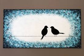 Two Birds On A Wire Painting Original Abstract Acrylic Painting On Canvas Communicate Two Birds On A Wire White Turquoise Abstract Painting Acrylic Acrylic Painting Canvas Canvas Painting