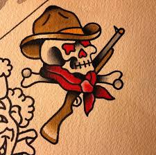 Traditional Cowboy Skull Traditional Tattoo Traditional Tattoo Sleeve Old School Tattoo Designs