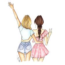 Besties For Life Print Available In Different Hair Color Options Shop The Print With Link In Cute Best Friend Drawings Girls Illustration Girly Wall Art