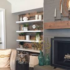 Thin Modern Floating Shelves And A Rustic Planked Wall For The Win We Knocked Down The Wall Next Farm House Living Room Modern Floating Shelves Home Decor Hitchens tile floating shelf (set of 3) available in four colors, this floating shelf set is perfect for the modern and contemporary home. thin modern floating shelves and a