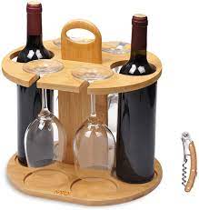 Glasses holder stand rack reading spectacle sunglasses specs portable. Amazon Com Wine Bottle Holder Glass Cup Rack W Handle Free Wood Handle Corkscrew Wine Organizer Bamboo Stand Countertop Tabletop Display Home Kitchen