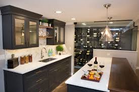 home bar with glass front cabinets